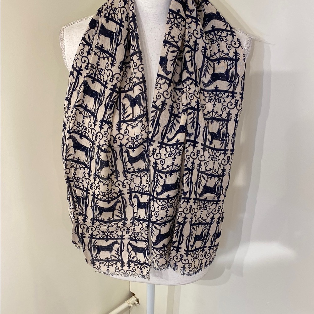 Navy and Beige Animal Print Scarf